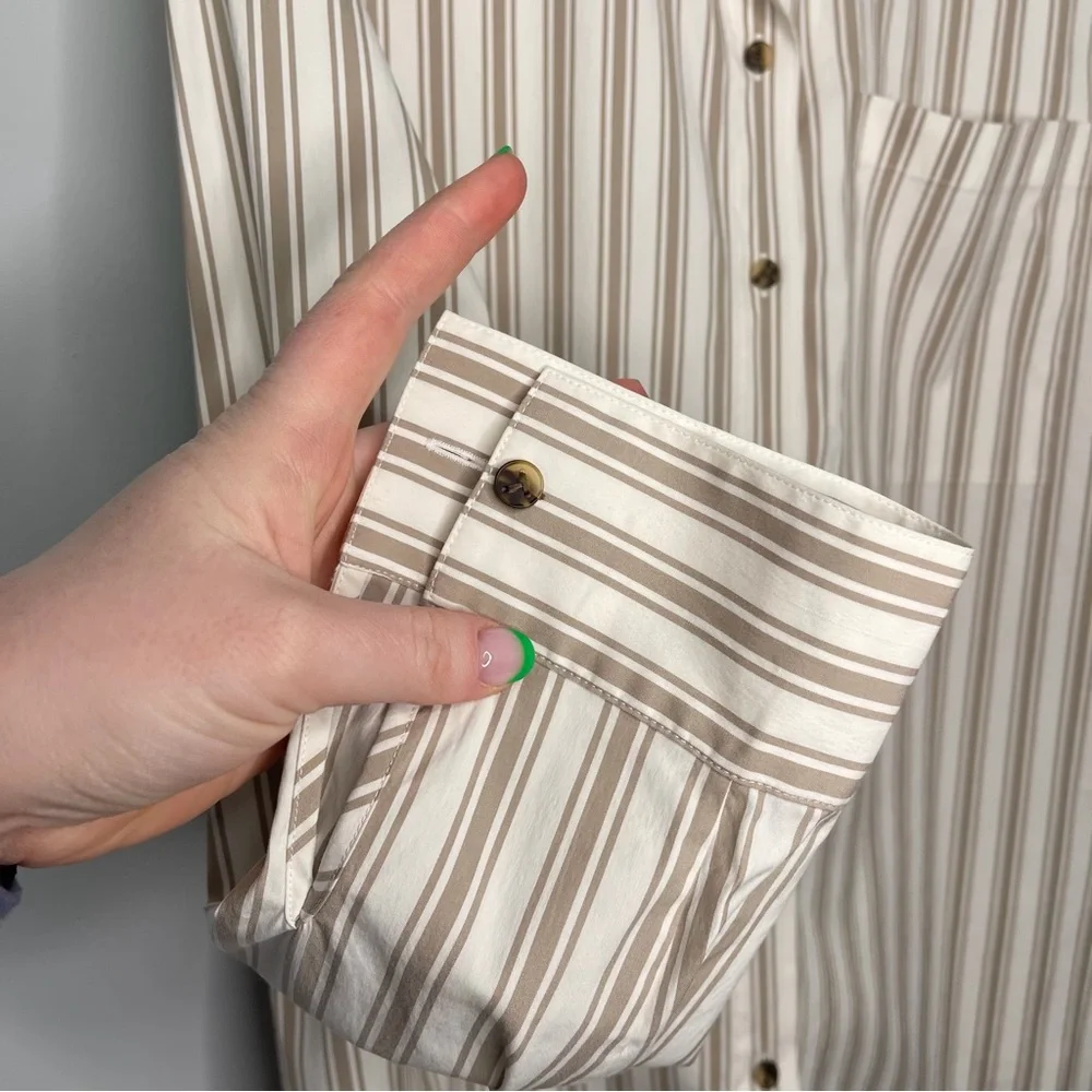 Ladies Lafayette Ruxton Classic smoked taupe Striped‎ button down blouse top xl - Picture 5 of 6